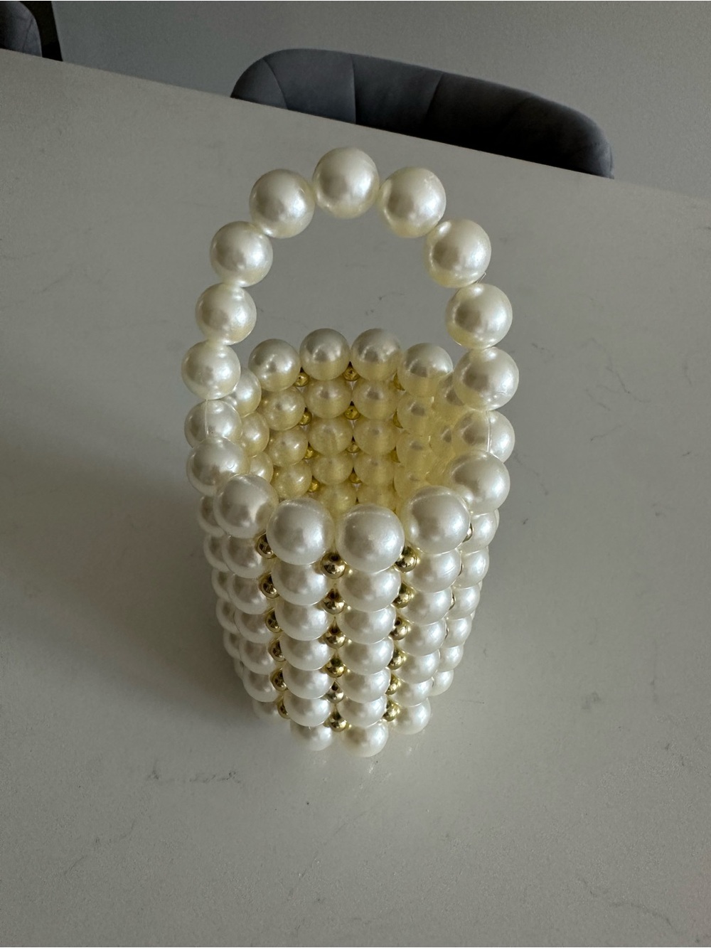 Pearl Beaded Handbag with Gold Accents